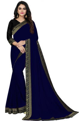 Georgette Saree Solid/Plain, Self Design, Dyed Bollywood Chiffon, Georgette Saree(Blue)