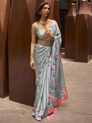 Sareemall Digital Print Daily Wear Satin Saree(Grey)