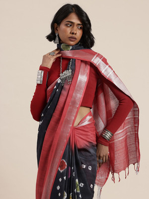 Taavi Self Design Handloom Pure Cotton Saree(Grey)