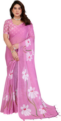 Moda Rapido Floral Print Bollywood Cotton Blend Saree(Pink)