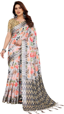 LAVISHBOI Printed Daily Wear Cotton Linen Saree(Multicolor)