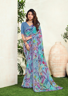 Laxmipati sarees Printed Bollywood Georgette Saree(Purple)