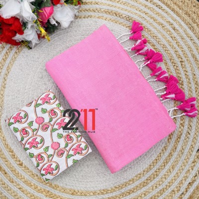 2211 THE FASHION HUB Solid/Plain Handloom Pure Cotton Saree(Pink)