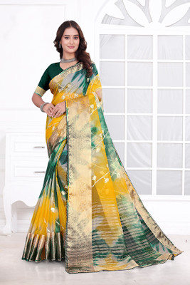 Aarunika SBT Solid/Plain Bollywood Organza Saree(Green)