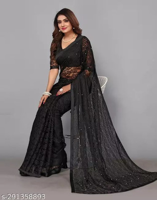 Vragi Self Design Bollywood Net Saree(Black)