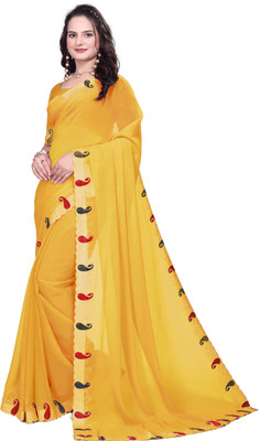 Nihaar Kheni Self Design Bollywood Georgette Saree(Yellow)