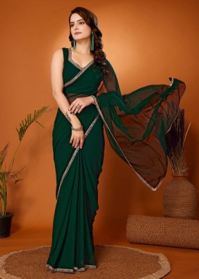 Bapa Sitaram Fashion Embellished, Solid/Plain Bollywood Georgette Saree(Green)