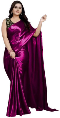 Julee Solid/Plain Bollywood Silk Blend Saree(Magenta)