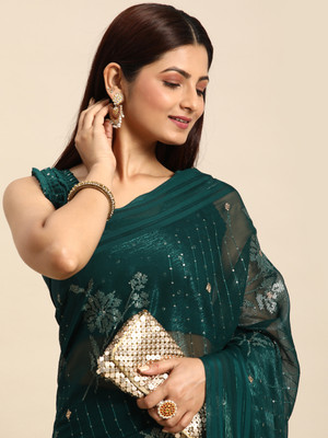 Tasrika Embroidered Banarasi Silk Blend Saree(Light Green)