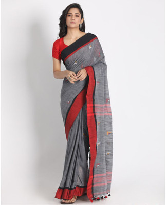 angoshobha Woven Handloom Pure Cotton Saree(Grey)