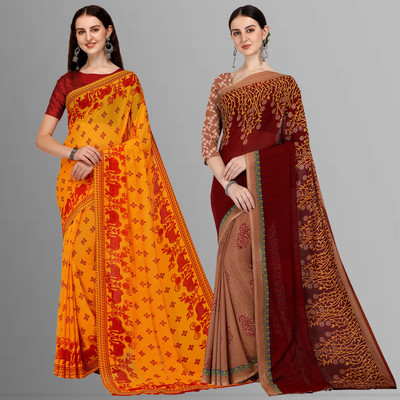 kashvi sarees Printed Daily Wear Georgette Saree(Pack of 2, Multicolor)