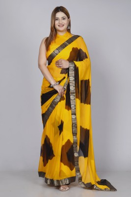 VL SAREES Printed, Geometric Print Daily Wear Chiffon Saree(Yellow, Black)