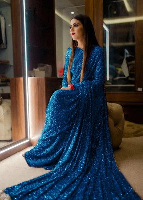 Hemlata Embroidered Bollywood Georgette Saree(Blue)