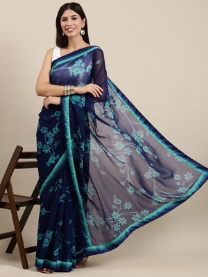 PHORIYA STYLE Printed Bollywood Georgette, Chiffon Saree(Dark Blue)