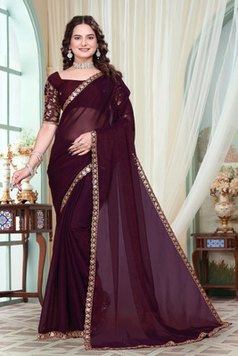 BADE SUHANE Solid/Plain Bollywood Art Silk Saree(Maroon)