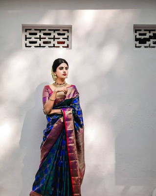 SVB Sarees Embellished Bandhani Pure Silk Saree(Blue)