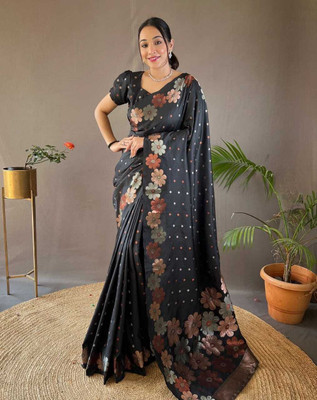 Shree Siddheshwar Creation Printed Banarasi Pure Silk Saree(Black)