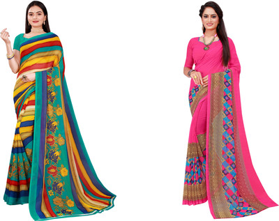 Saadhvi Printed Daily Wear Georgette Saree(Pack of 2, Black)