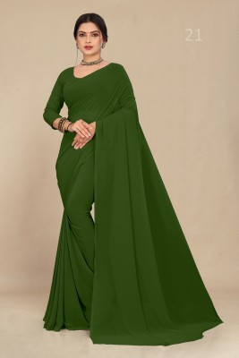 STAVA CREATION Solid/Plain Daily Wear Georgette Saree(Dark Green)