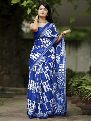 Divastri Printed Daily Wear Pure Cotton Saree(Blue)