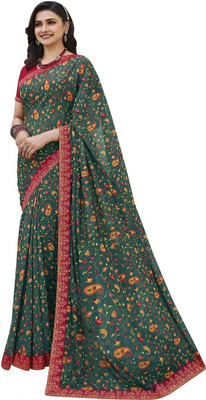 RAJESHWAR FASHION Floral Print Bollywood Georgette Saree(Dark Green)