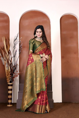 jayant creation Self Design, Woven Banarasi Silk Blend, Jacquard Saree(Red)