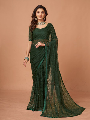 SHRINGARAA Self Design Bollywood Net Saree(Green)