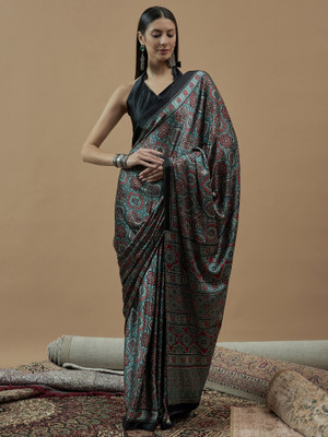 Tasrika Printed Hand Batik Crepe Saree(Light Green)