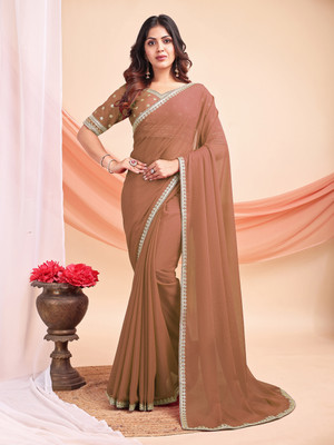 ANANT DESIGNER STUDIO Embroidered Bollywood Georgette Saree(Brown)