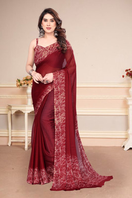 SuperLaxmi Solid/Plain, Self Design, Printed Bollywood Chiffon, Georgette Saree(Maroon)