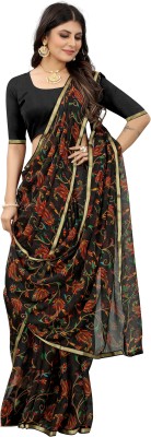 THESIYA FAB Printed Bollywood Georgette, Silk Blend Saree(Black)