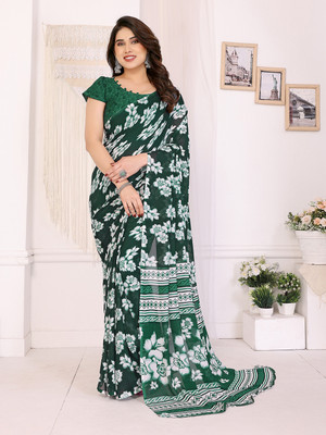 Moda Rapido Self Design, Printed, Floral Print Regular Sari Georgette Saree(Dark Green)