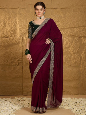 Sareemall Embroidered Bollywood Silk Blend Saree(Magenta)