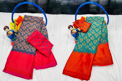 Sanjana Silk Polka Print Daily Wear Brasso Saree(Pack of 2, Dark Green, Dark Blue)
