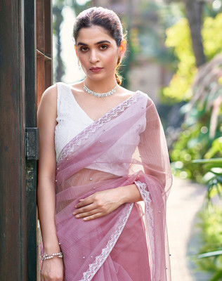 SIRIL Embellished Bollywood Net Saree(Pink)