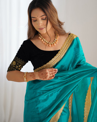 Tasrika Embellished, Embroidered Bollywood Net Saree(Light Blue)