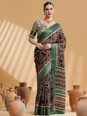 Sangria Paisley Chinnalapattu Cotton Blend Saree(Brown)