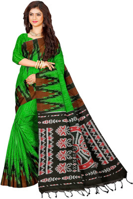 QUETZAL HANDLOOM SAREE Printed Sambalpuri Pure Cotton Saree(Green)