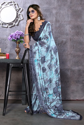 YASHIKA Printed Daily Wear Georgette Saree(Blue)