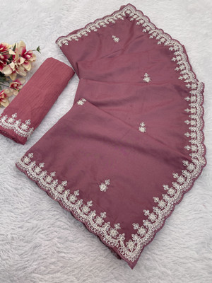 Ethina Fashion Embroidered Bollywood Silk Blend Saree(Red)