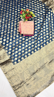 Stylish Sarees Woven Banarasi Jacquard, Organza Saree(Dark Blue)