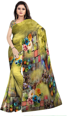 SCFO Digital Print Daily Wear Polyester Saree(Light Green)