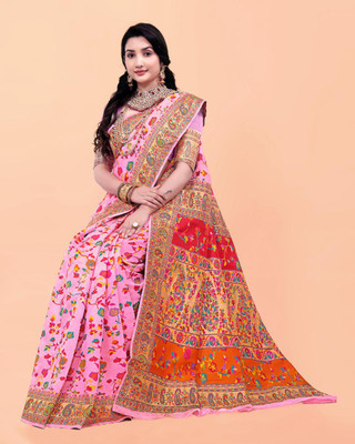 Wovenza Self Design, Woven Bollywood Cotton Blend, Semi-Pashmina Saree(Pink)