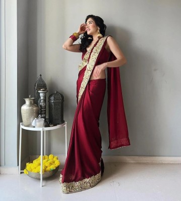 AVANTIKA FASHION Embellished, Solid/Plain Bollywood Satin, Art Silk Saree(Maroon)