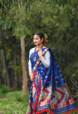 Tech Twins Woven Mekhela Chador Silk Blend Saree(Blue)