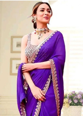 SkyFlock Self Design Bollywood Georgette Saree(Purple)