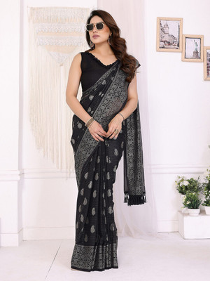 ANOUK Printed Saree with Attached Blouse Georgette Saree(Black)