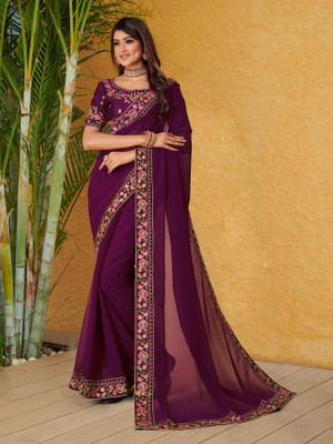 Tejal Creation Embroidered Bollywood Georgette Saree(Blue)