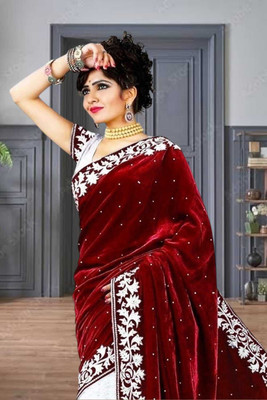 Freydis Self Design Banarasi Velvet Saree(Maroon)