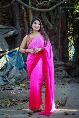 Moda Rapido Solid/Plain Bollywood Georgette Saree(Pink)